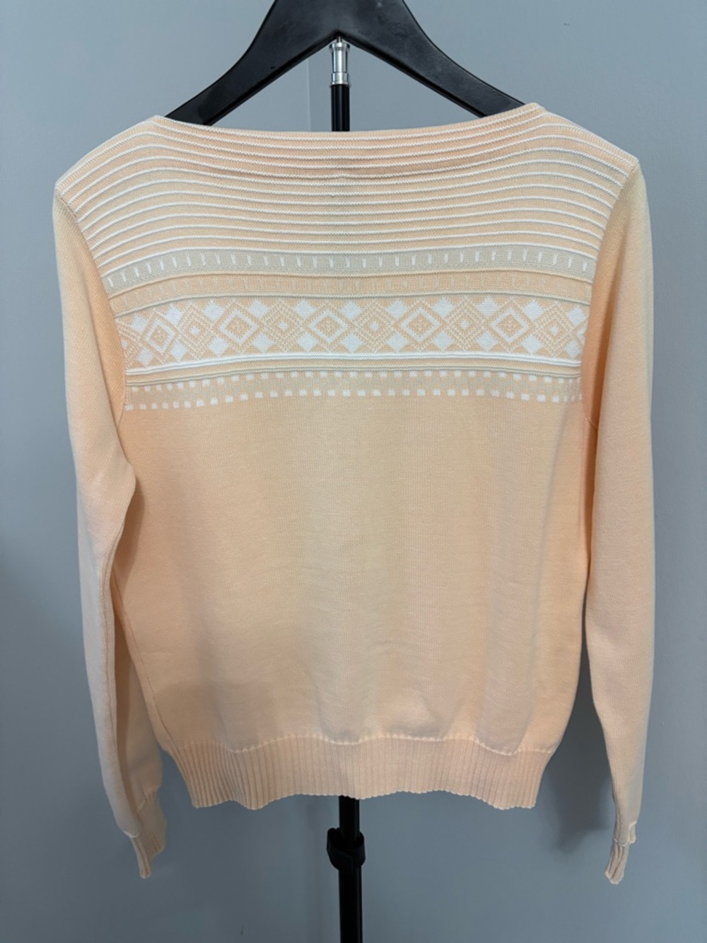 RARE Vintage LACOSTE Archival Jacquard Boatneck Sweater - Peach 100% Cotton - Picture 8 of 9